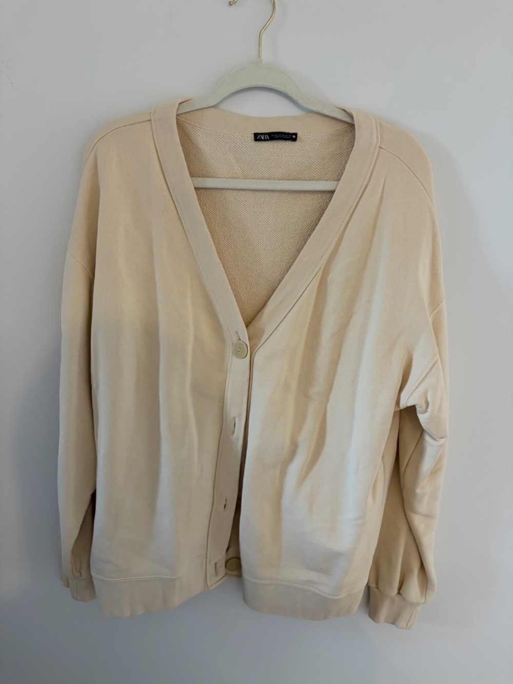 Zara Light Cream Button-Up V-Neck Cardigan